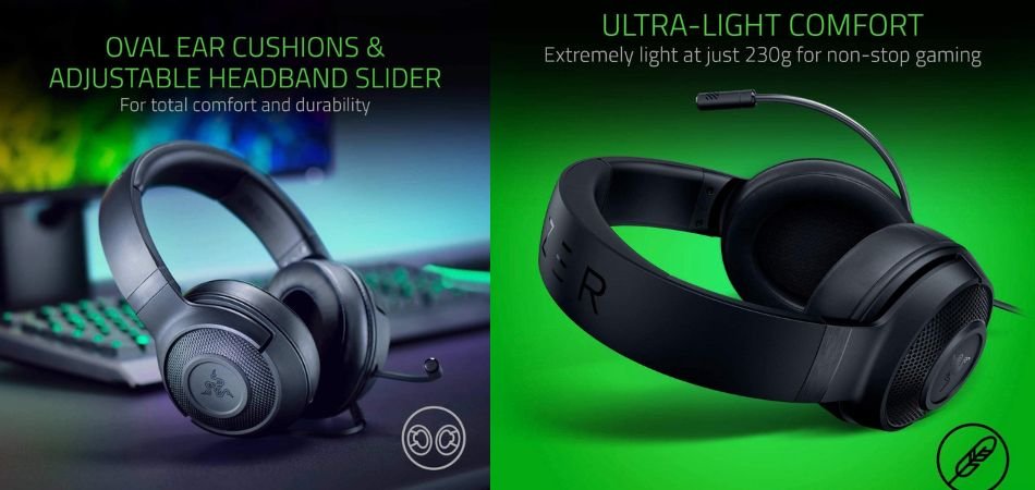 Razer Kraken X Lite Ultralight Wired Gaming Over Ear Headset