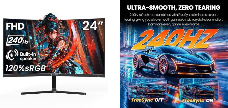 CRUA 24-Inch 240Hz FHD Curved Gaming Monitor