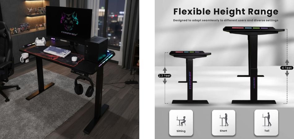 Cyberwolf Gaming RGB Carbonfibre Adjustable Desk
