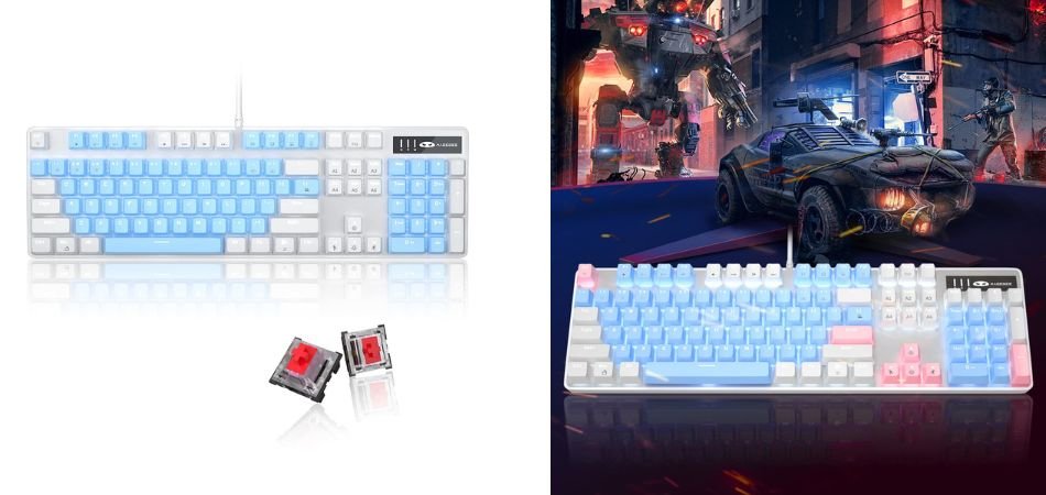MageGee Mechanical Gaming Keyboard – 104 Keys (White & Blue)